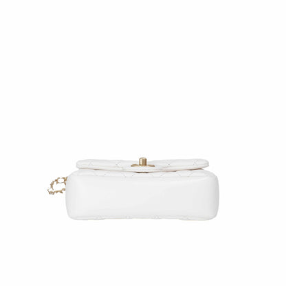 Chanel Pearl Crush Mini Square in White Lambskin Leather with Gold Hardware