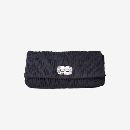 Miu Miu Crystal Shoulder Clutch Bag in Black Fabric with Silver Hardware