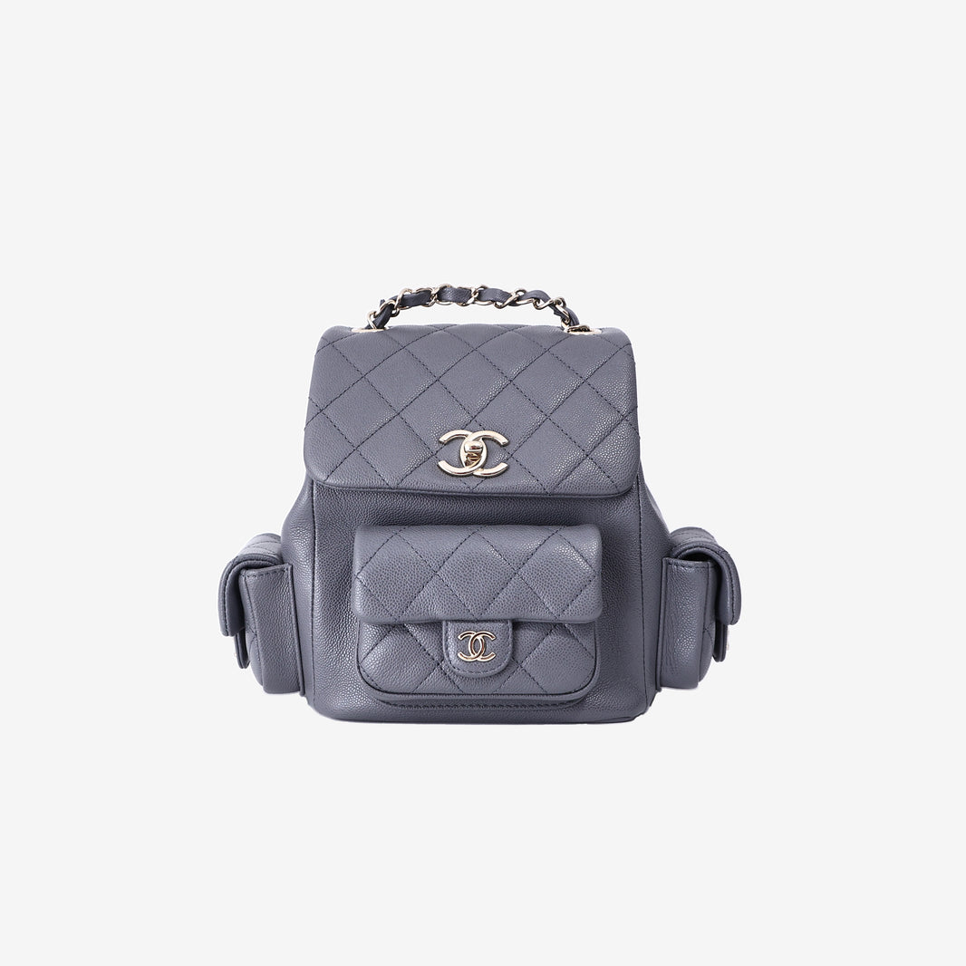 Chanel Small Duma Backpack in Grey Caviar Leather with Gold Hardware
