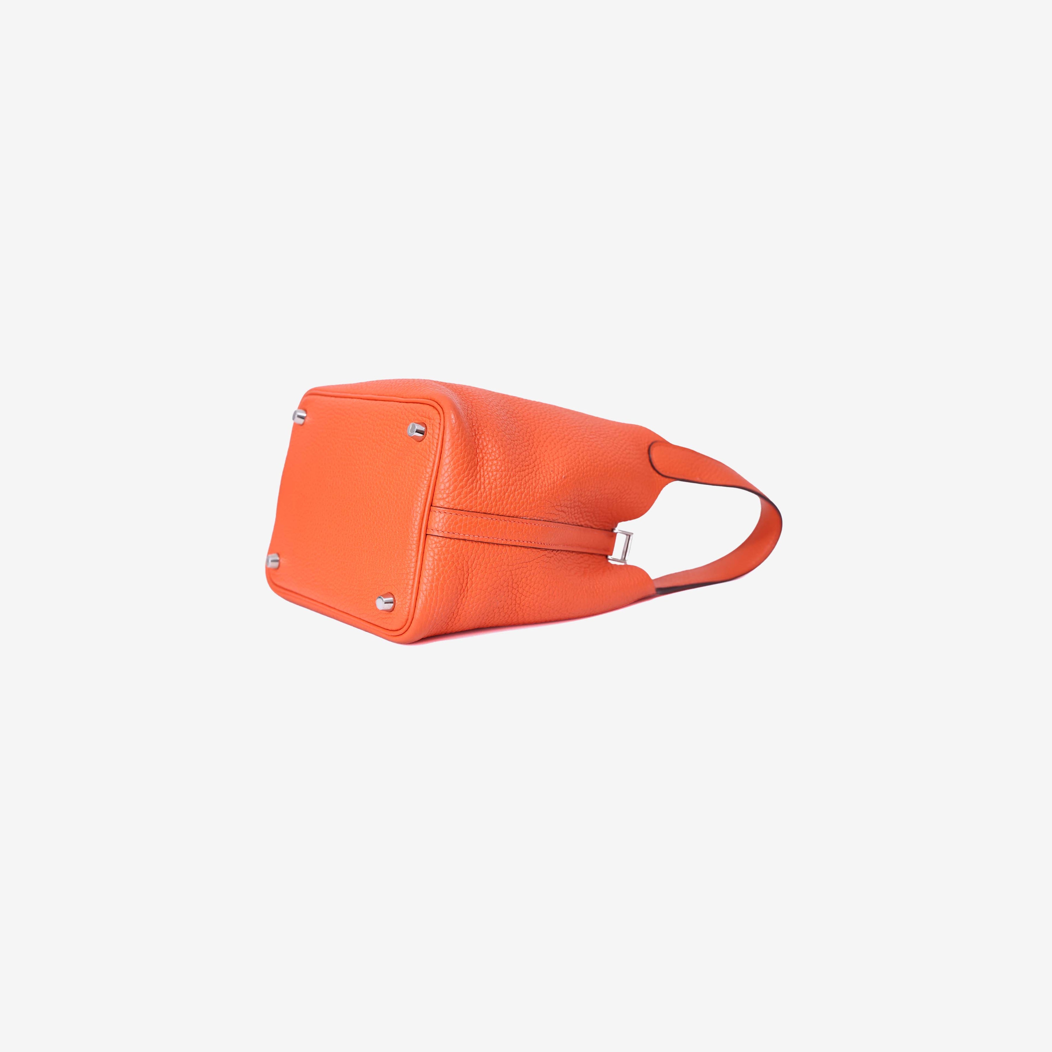 Hermès Picotin 18 in Feu Orange Clemence Leather with Palladium Hardware bottom side view