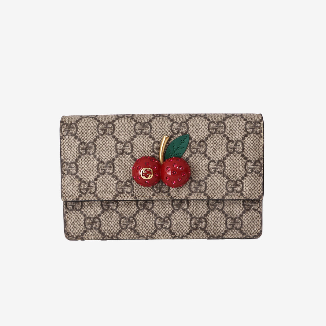 Gucci GG Supreme Cherry Wallet on Chain Bag in Monogram Canvas