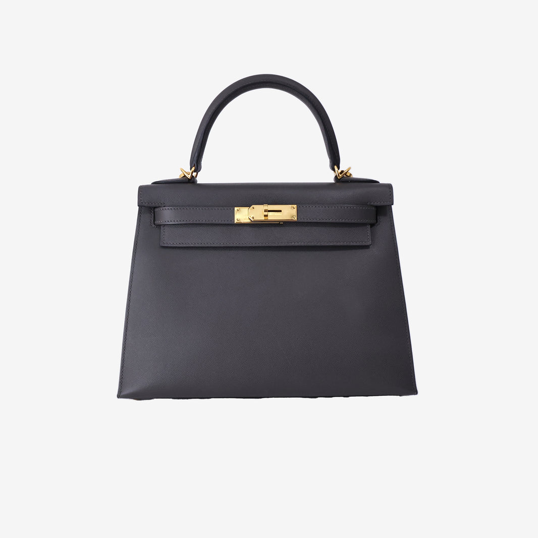 Hermès Kelly 28 in Dark Grey Epsom Leather with Gold-Plated Hardware