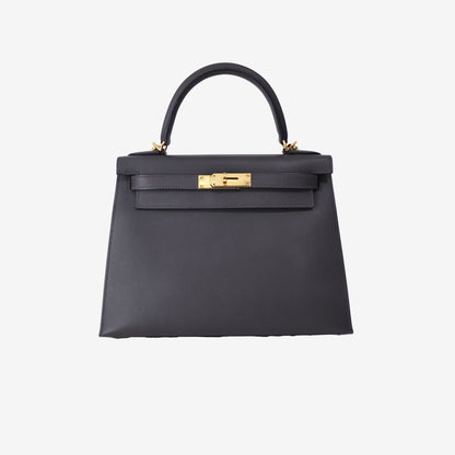 Hermès Kelly 28 in Dark Grey Epsom Leather with Gold-Plated Hardware