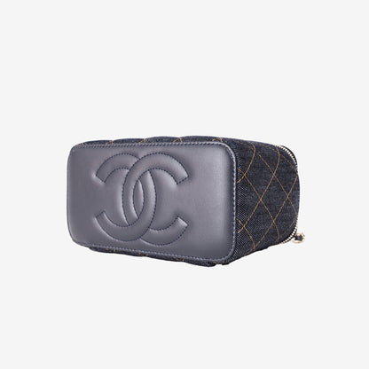 Chanel Classic Vanity with Chain in Dark Blue Denim with Silver Hardware