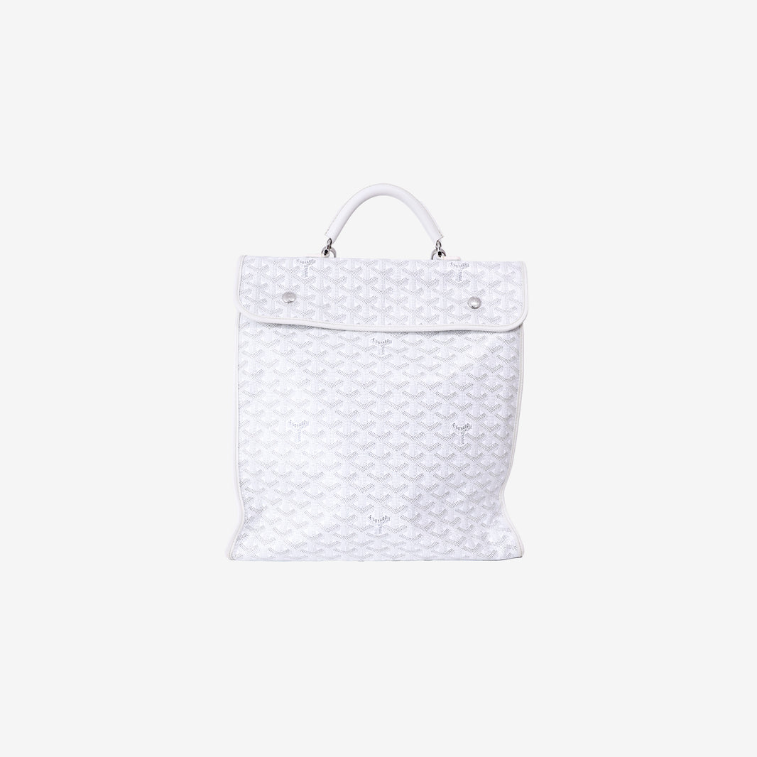 Goyard Saint Léger Backpack in White Goyardine Canvas with Chevroches Calfskin Trim with Silver Hardware front view