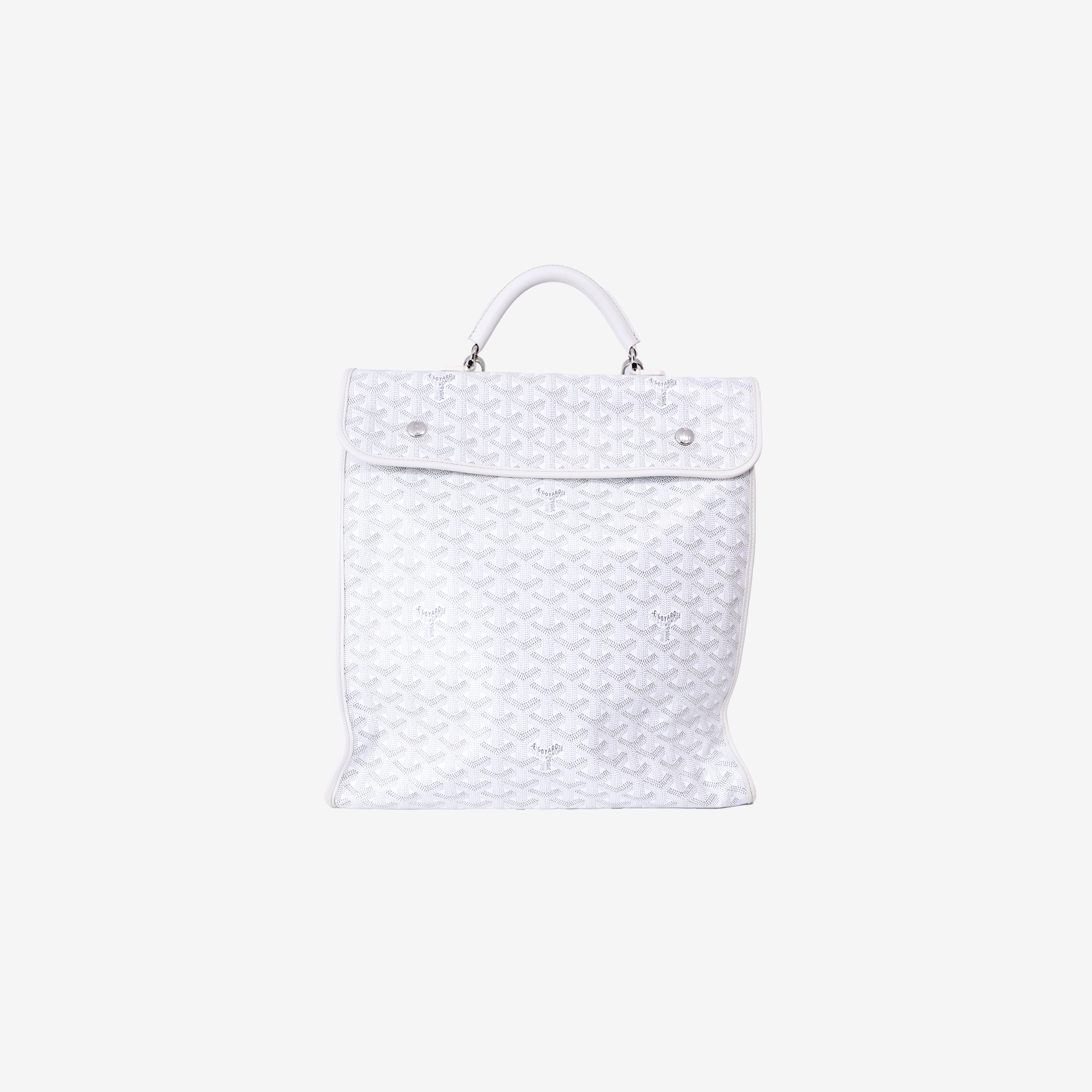 Goyard Saint Léger Backpack in White Goyardine Canvas with Chevroches Calfskin Trim with Silver Hardware front view