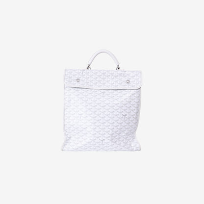 Goyard Saint Léger Backpack in White Goyardine Canvas with Chevroches Calfskin Trim with Silver Hardware front view