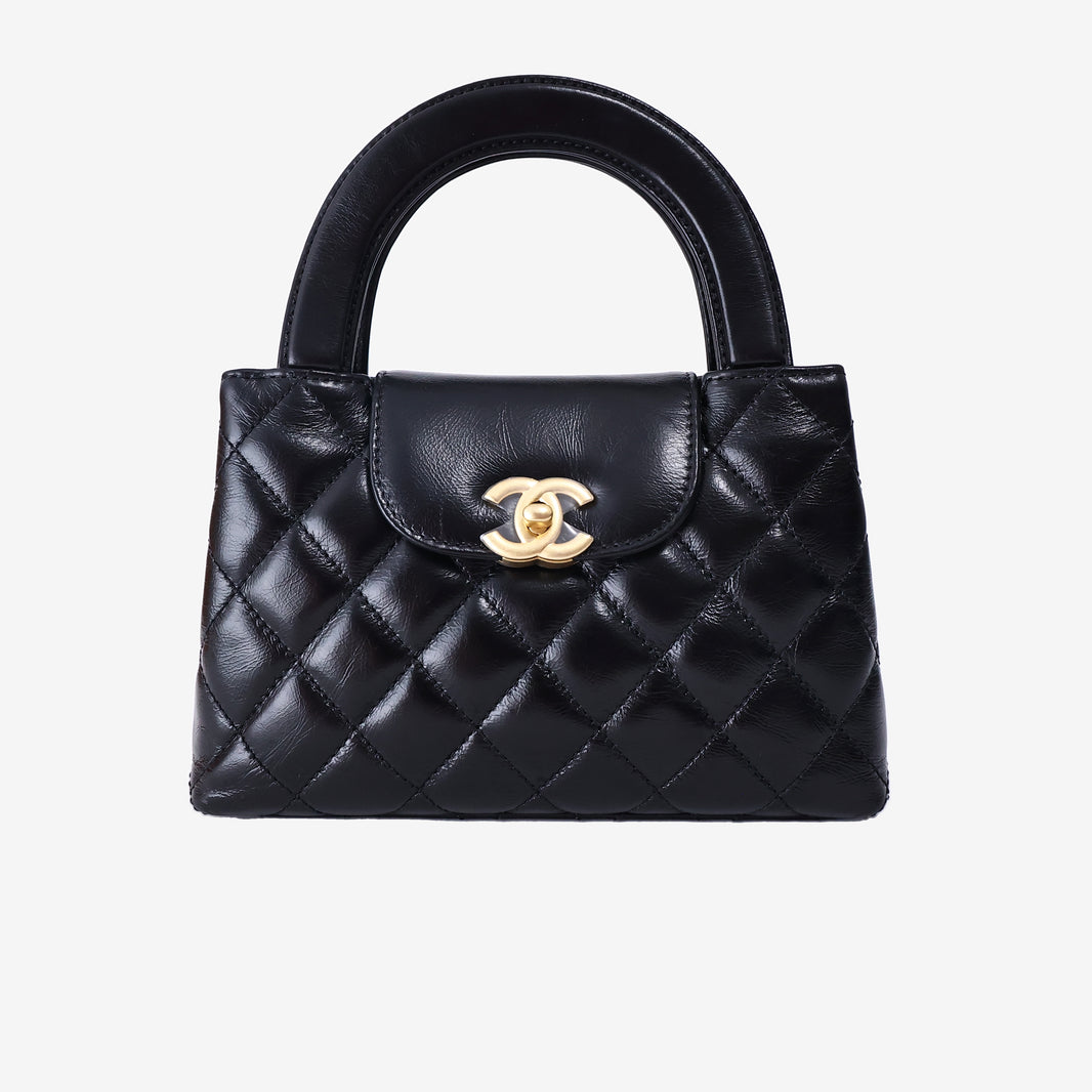 Chanel Small Kelly Shopper in Black Aged Calfskin with Brushed Gold Hardware