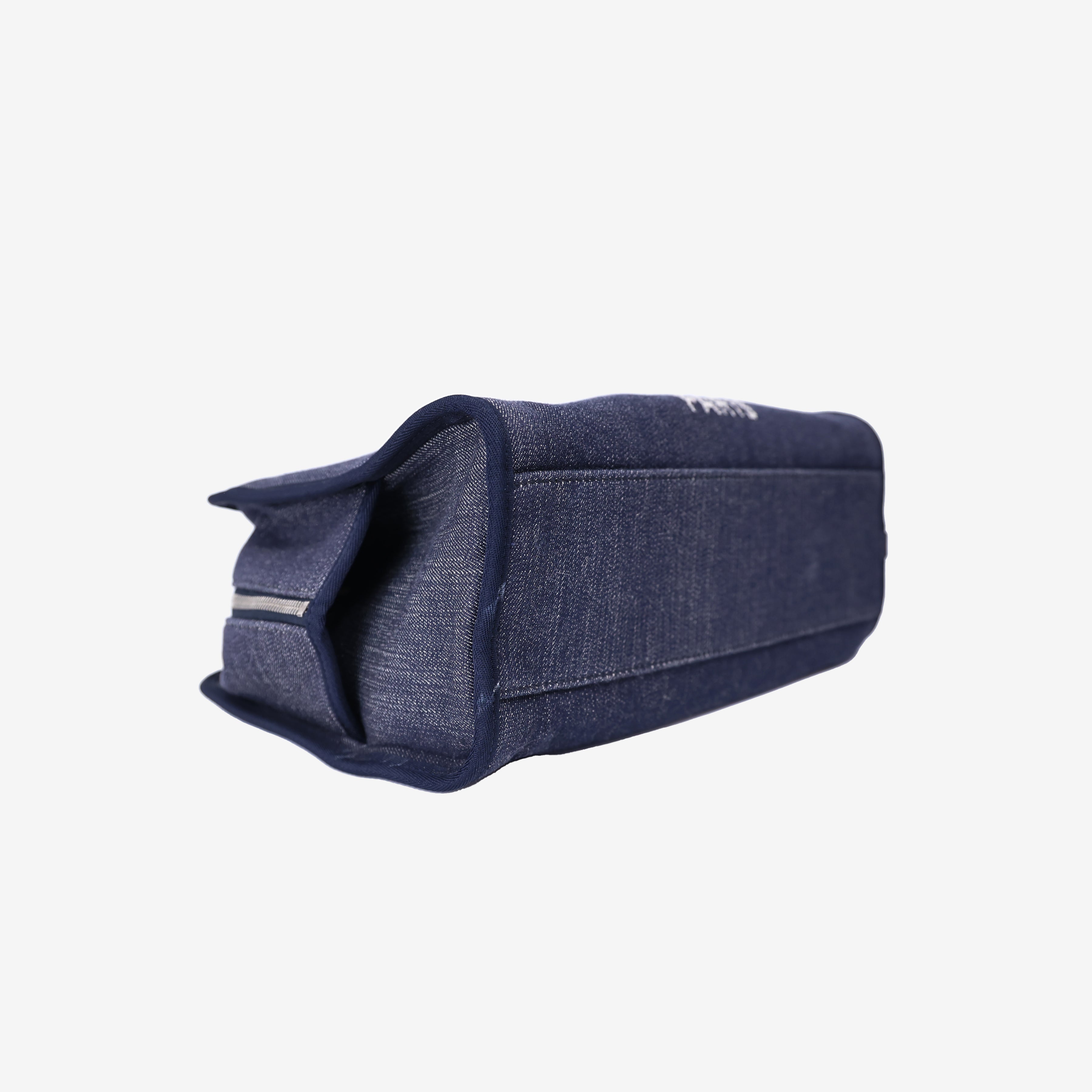 Chanel Large Bowling Bag in Blue Denim & Calfskin Leather with Silver Hardware bottom side view