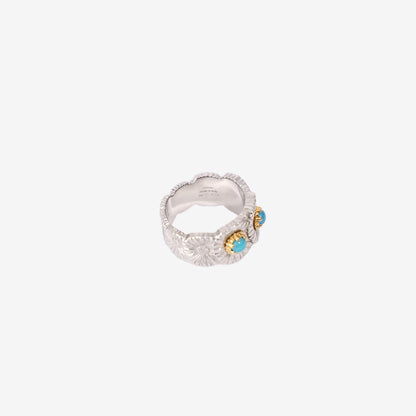 Buccellati Blossoms Eternelle Ring in Silver with Light Blue Agate