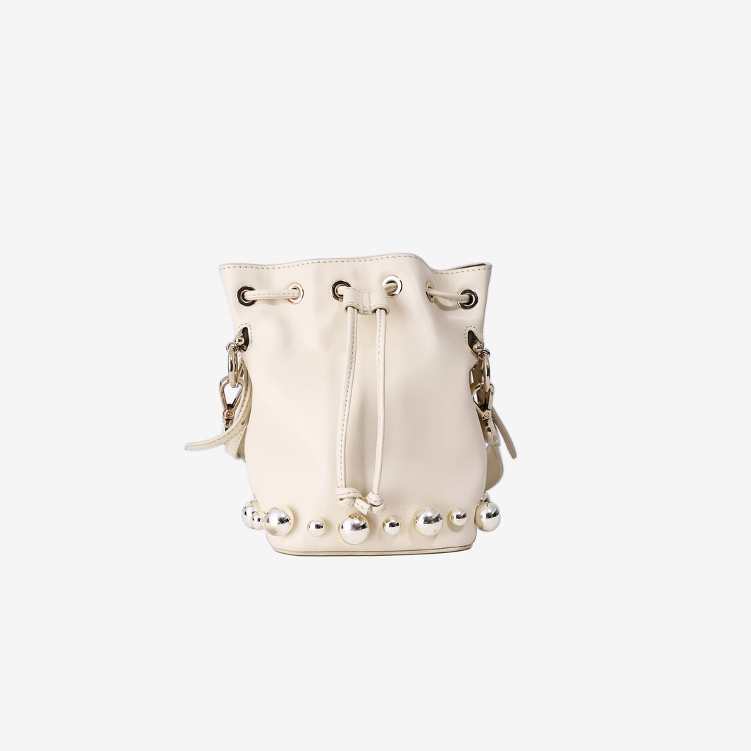Fendi Mon Trésor Mini Bucket Bag in Ivory/Off-White Calfskin Leather with Gold Hardware