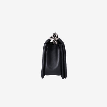 Chanel New Medium Boy Bag in Black Chevron Lambskin Leather with Silver Hardware
