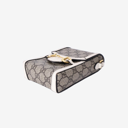 Gucci Horsebit 1955 Mini Bag in Beige GG Supreme Canvas/White Azalea Calfskin Leather