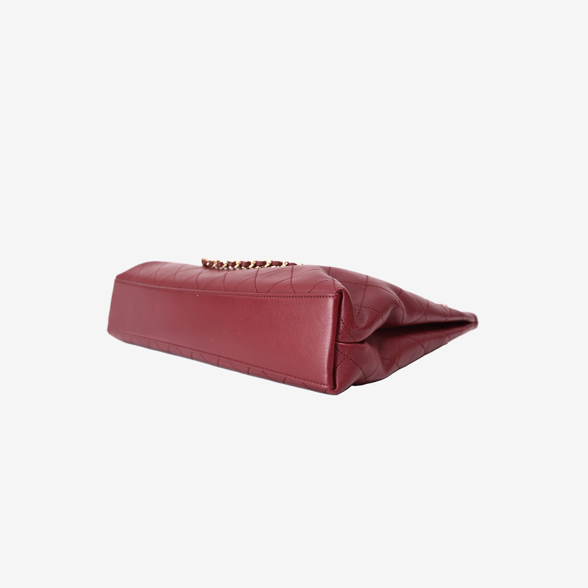 Chanel Large Shopping Bag in Burgundy Lambskin Leather with Gold Hardware (SS26) bottom side view