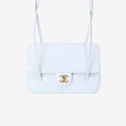 Chanel 26P Preppy Flap Small in Light Blue Calfskin Leather with Gold Hardware front view