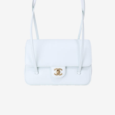 Chanel 26P Preppy Flap Small in Light Blue Calfskin Leather with Gold Hardware front view