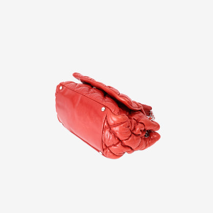 Chanel Bubble Accordion Flap Bag in Red Lambskin Leather with Silver Hardware