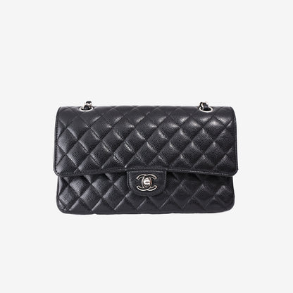 Chanel Medium Classic Double Flap Bag in Black Caviar Leather with Silver Hardware