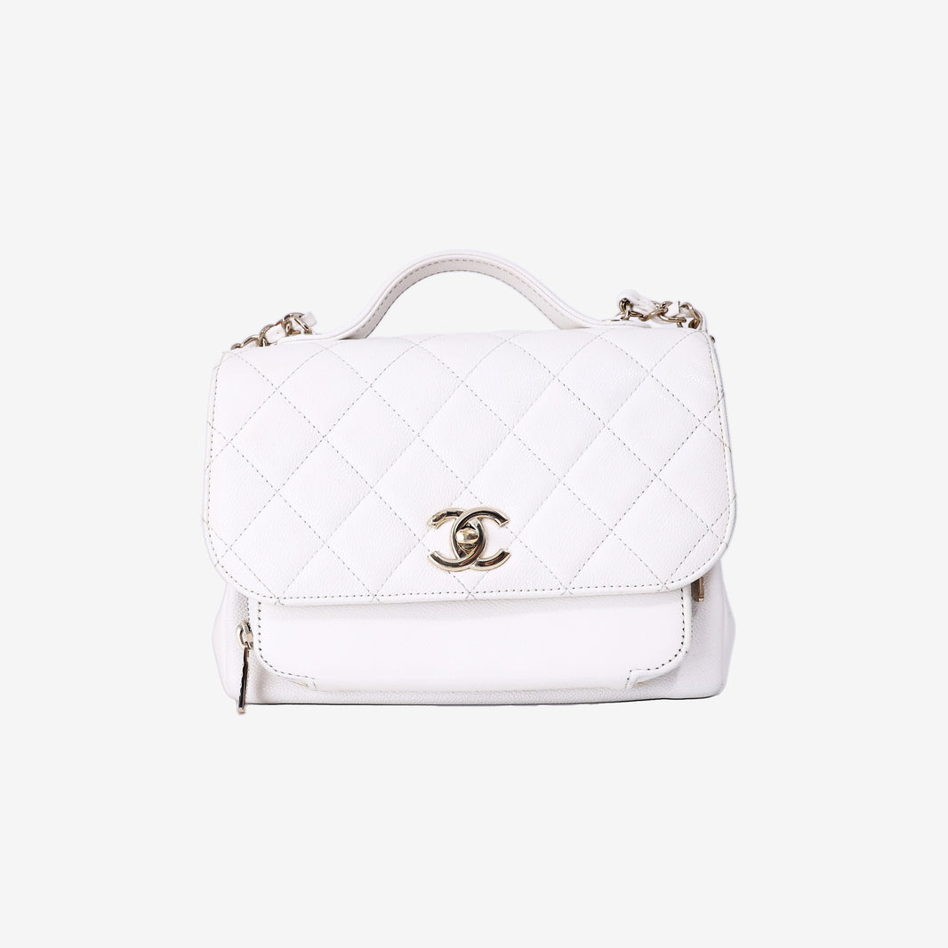Chanel Business Affinity Flap Bag in White Caviar Leather with Gold Hardware