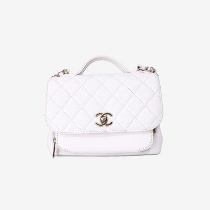 Chanel Business Affinity Flap Bag in White Caviar Leather with Gold Hardware