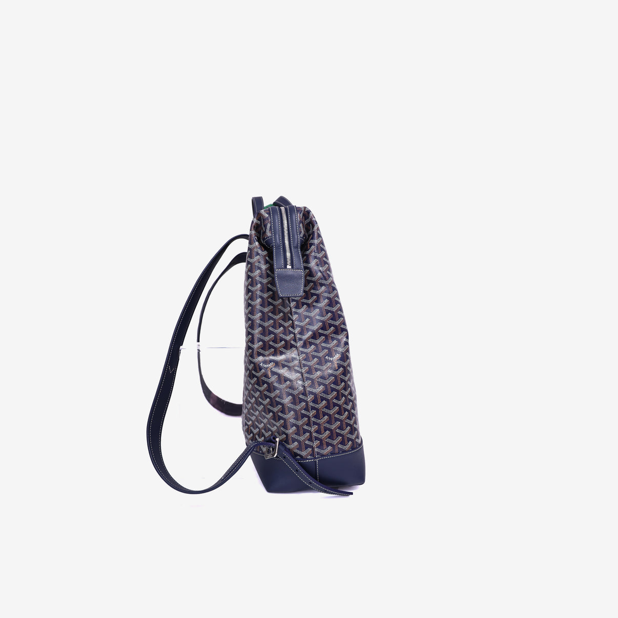Goyard Cisalpin Backpack in Navy Goyardine Canvas with Palladium Hardware side view