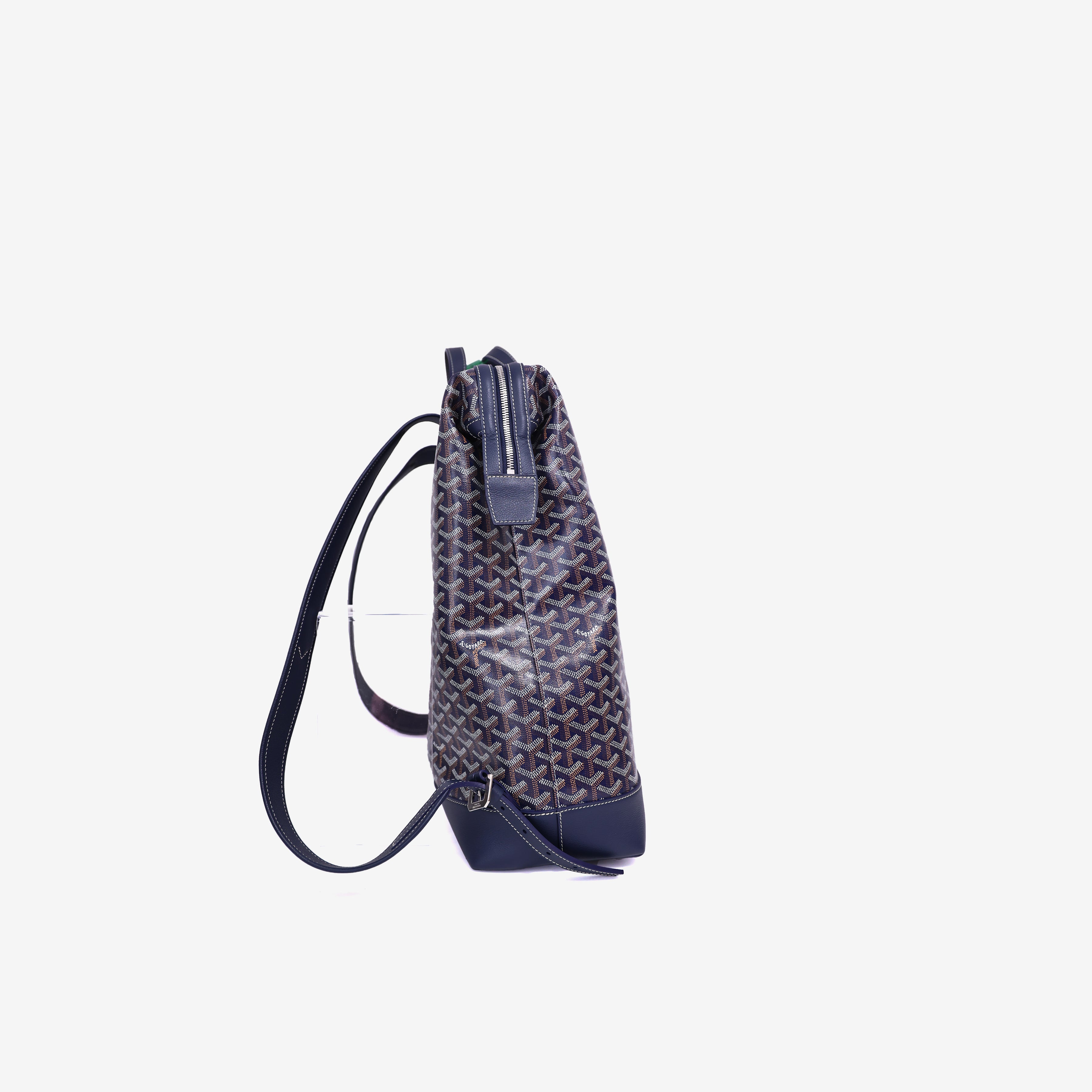 Goyard Cisalpin Backpack in Navy Goyardine Canvas with Palladium Hardware side view