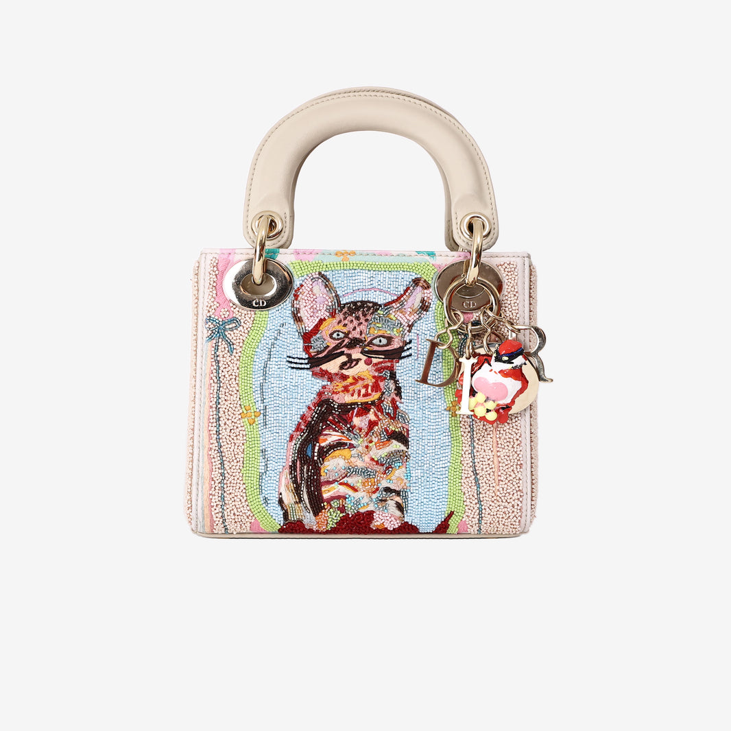 Dior Lady Dior Art Edition Mini Bag by Genieve Figgis with Multicoloured Beaded Embellishments and Gold Hardware