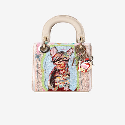 Dior Lady Dior Art Edition Mini Bag by Genieve Figgis with Multicoloured Beaded Embellishments and Gold Hardware