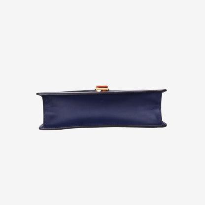 Gucci Sylvie Small Shoulder Bag in Navy Calfskin Leather with Gold Hardware