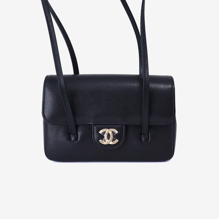 Chanel 26P Preppy Flap Mini Bag in Black Calfskin Leather with Gold Hardware front view