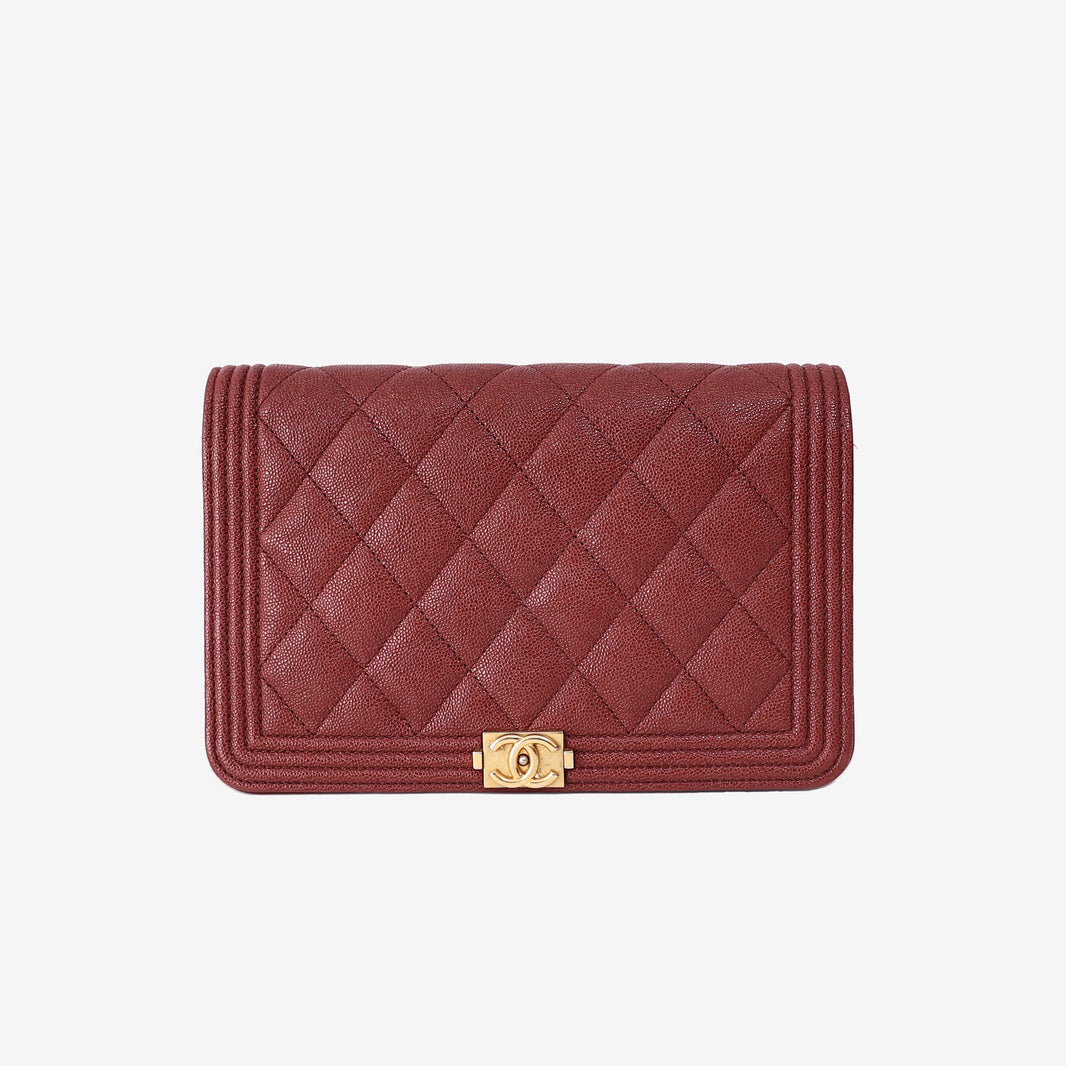 Chanel Boy Wallet on Chain in Burgundy Caviar Leather with Gold Hardware