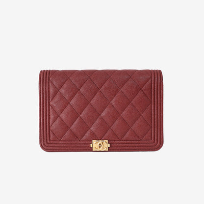 Chanel Boy Wallet on Chain in Burgundy Caviar Leather with Gold Hardware