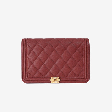 Chanel Boy Wallet on Chain in Burgundy Caviar Leather with Gold Hardware
