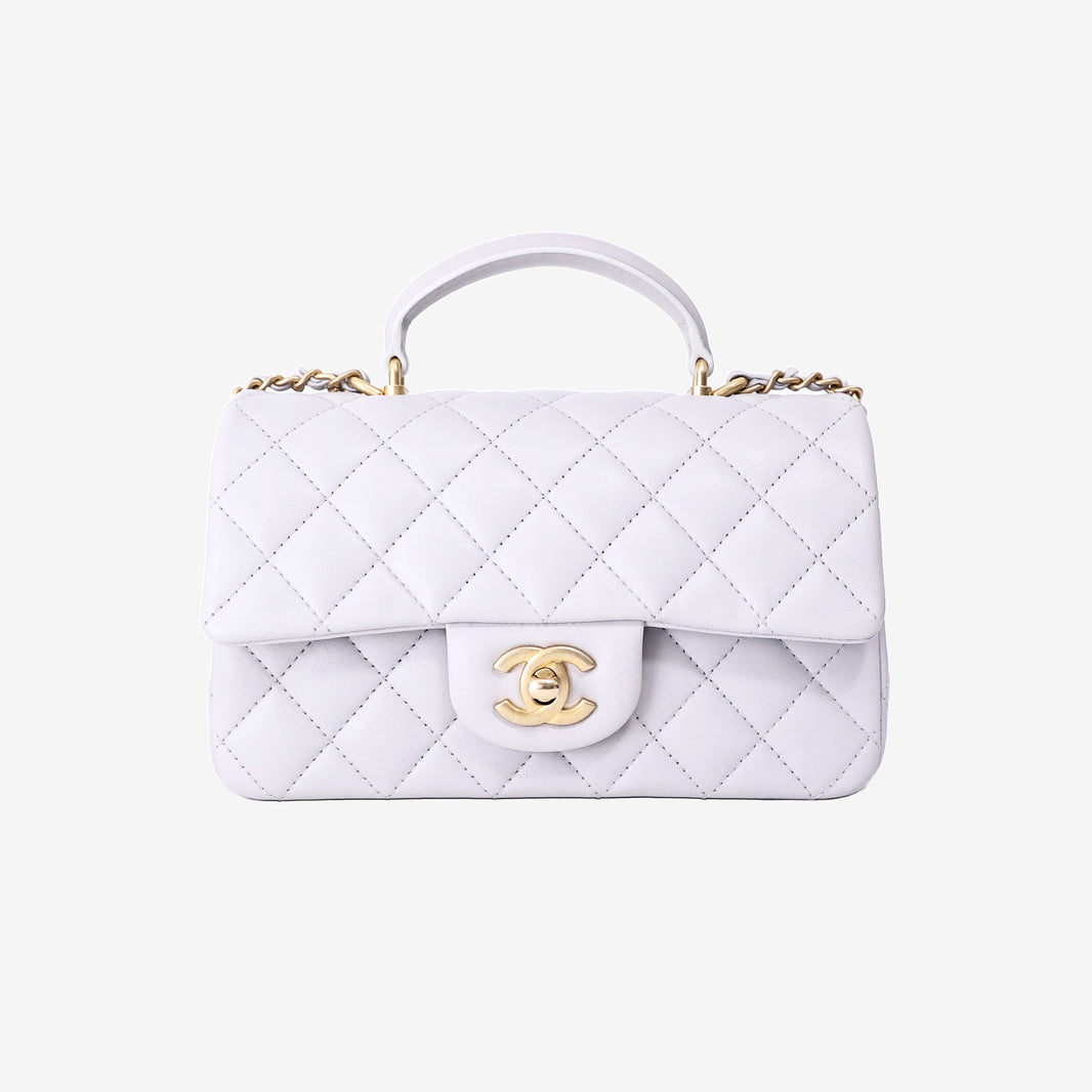 Chanel Top Handle Bag in Grey Lambskin with Gold Hardware