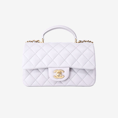 Chanel Top Handle Bag in Grey Lambskin with Gold Hardware