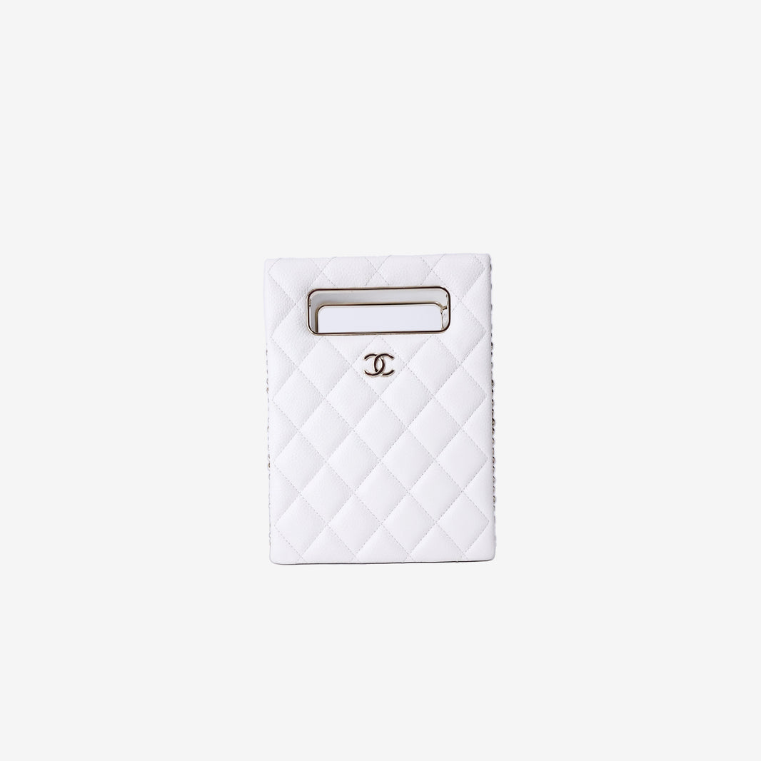 Chanel Evening Box Bag in White Caviar Leather with Gold Hardware
