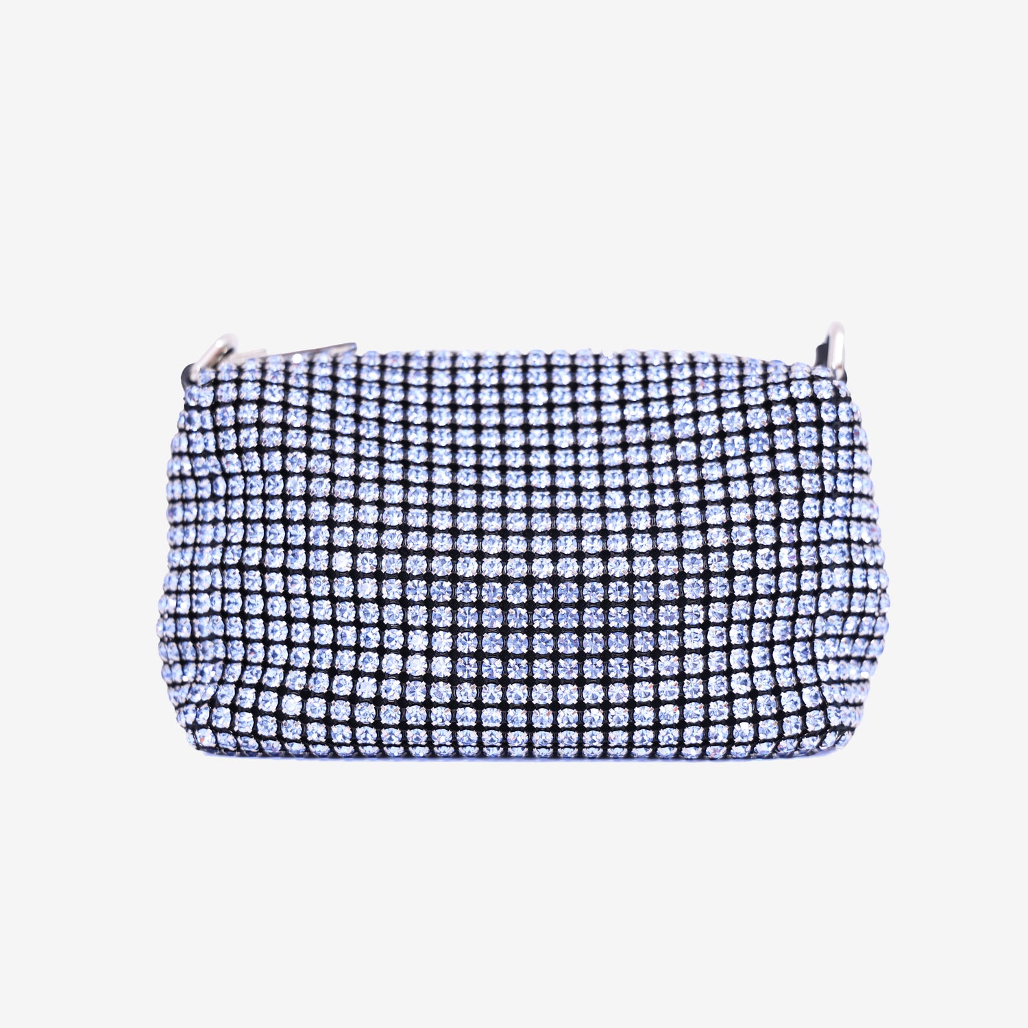 Alexander Wang Heiress Pouch Medium Blue Crystal Mesh with Silver Hardware front view