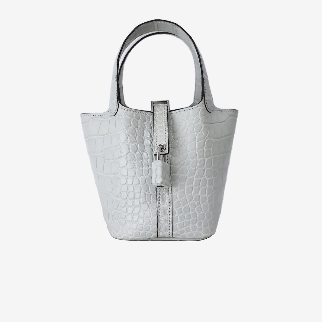 Hermès Micro Picotin Lock 14 in Béton Matte Alligator Mississippiensis Leather with Palladium Hardware
