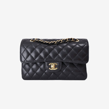 Chanel Small Classic Flap Bag in Black Caviar Leather with Gold Hardware
