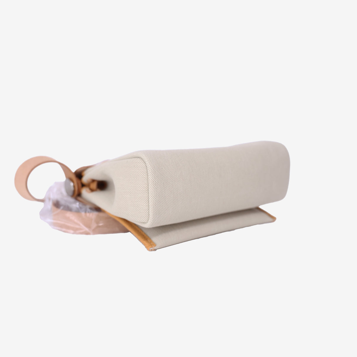 Hermès Herbag Mini in Gold Canvas Leather with Palladium Hardware bottom side view