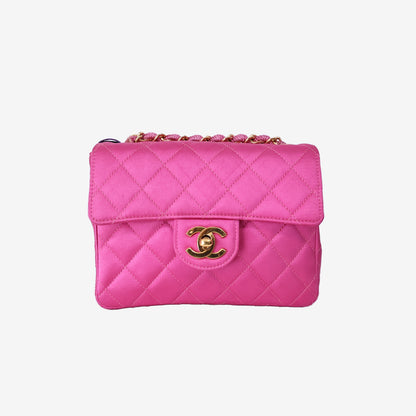 Chanel Satin Mini Classic Flap Bag in Fuchsia Pink with 24K Gold-Plated Hardware