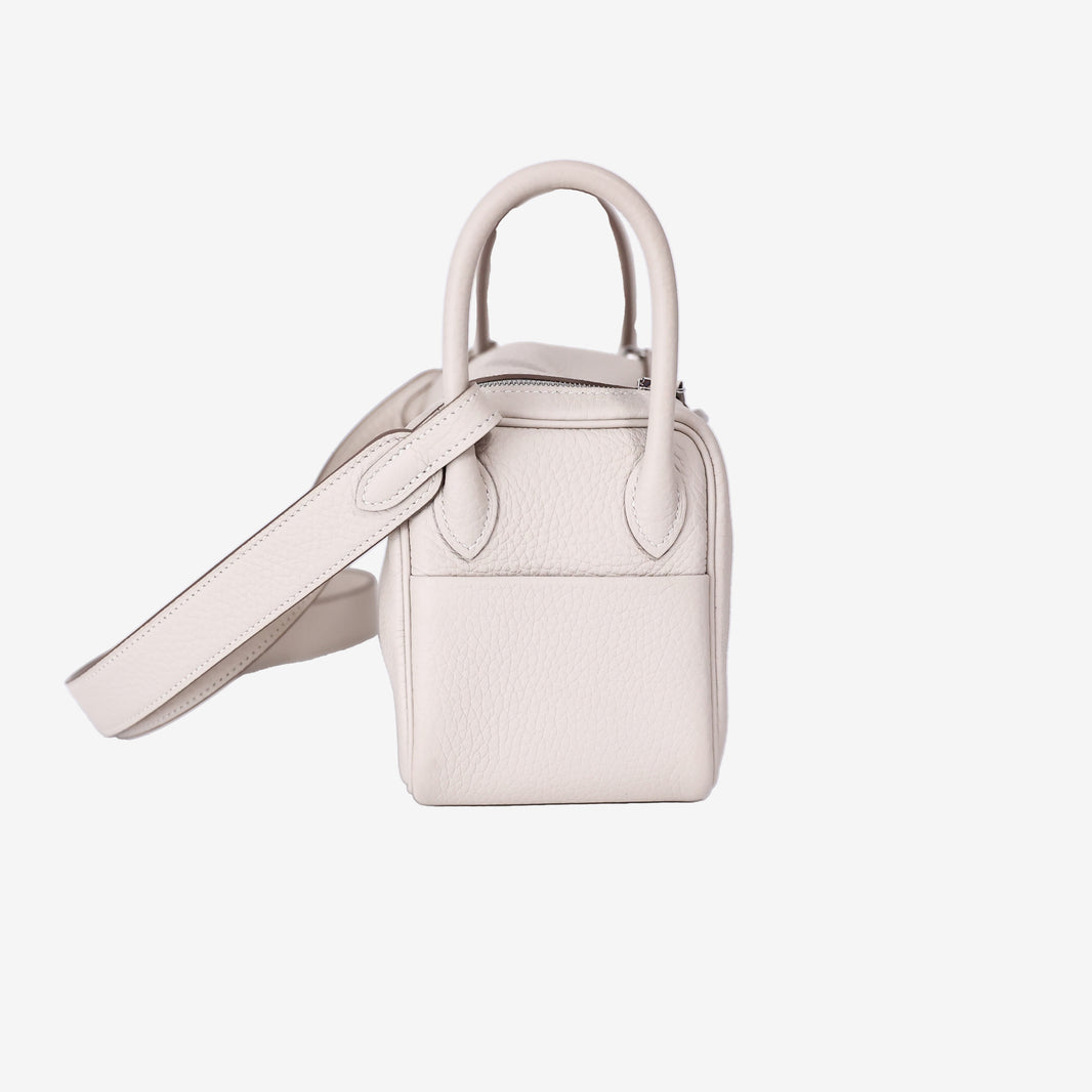 Hermès Mini Lindy in White Clemence Leather with Palladium Hardware