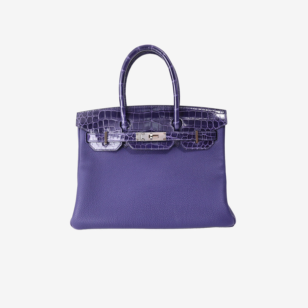 Hermès Touch Birkin 30 in Bleu Encre Togo/Shiny Niloticus Crocodile with Palladium Hardware