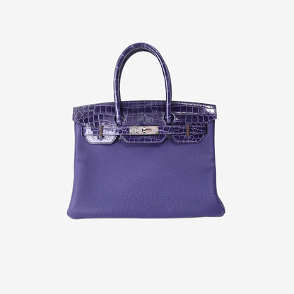 Hermès Touch Birkin 30 in Bleu Encre Togo/Shiny Niloticus Crocodile with Palladium Hardware