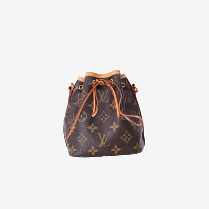 Louis Vuitton Nano Noé Bucket Bag in Monogram Coated Canvas with Vachetta Leather and Gold Hardware