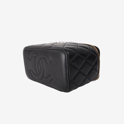 Chanel Vanity Case in Black Lambskin Leather with Gold Hardware