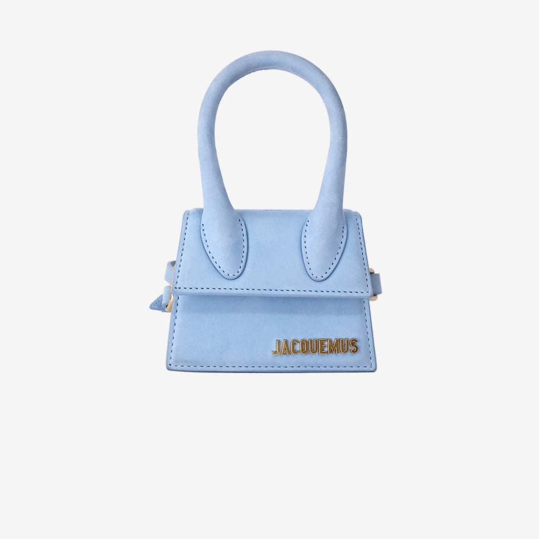 Jacquemus Le Chiquito Mini Bag in Light Blue Nubuck Leather with Gold Hardware