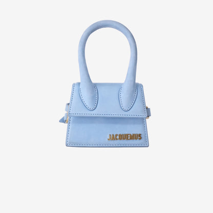 Jacquemus Le Chiquito Mini Bag in Light Blue Nubuck Leather with Gold Hardware