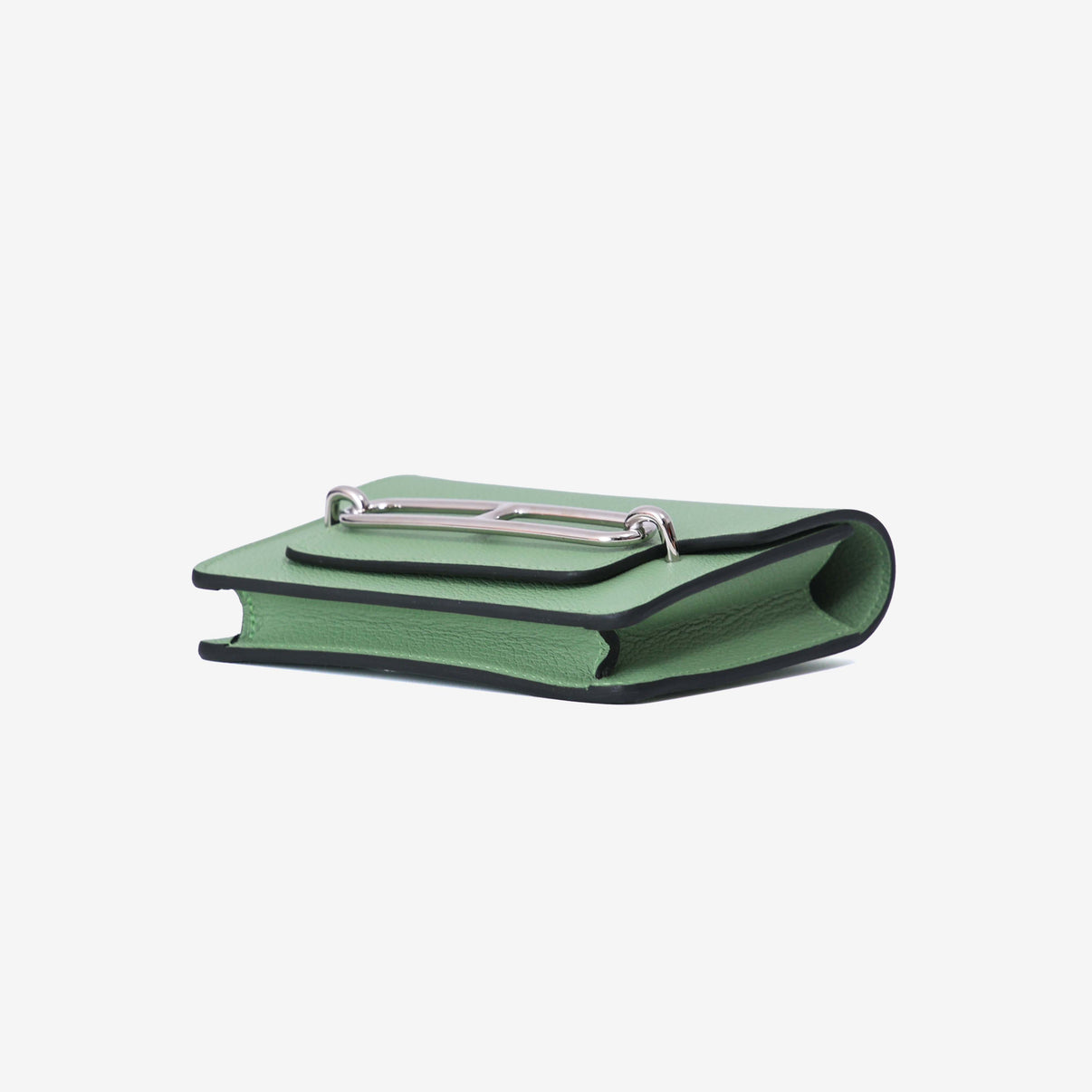 Hermès Roulis Wallet in Vert Criquet Evercolor Leather with Palladium Hardware bottom side view
