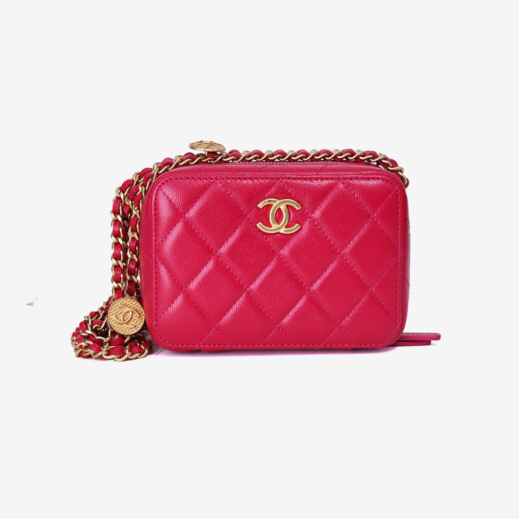 Chanel Twist Your Buttons Square Vanity On Chain in Pink Caviar Leather with Gold Hardware